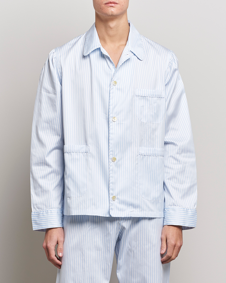 Herre | Pyjamaser og badekåper | Finamore Napoli | Ponente Popeline Pyjamas Light Blue Stripe