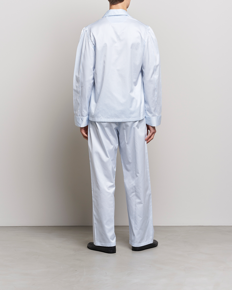 Herre | Pyjamaser og badekåper | Finamore Napoli | Ponente Popeline Pyjamas Light Blue Stripe