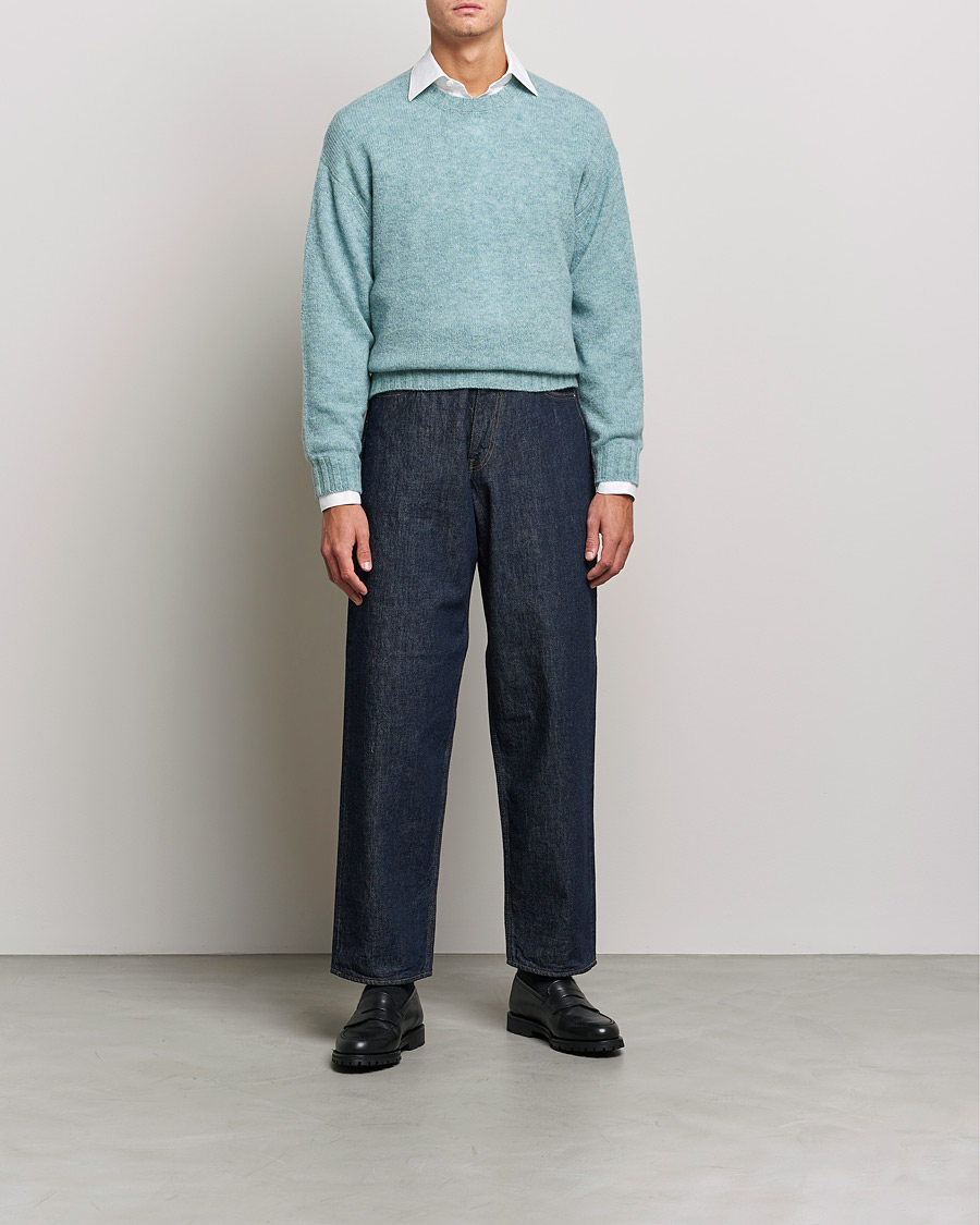 Herre |  | Auralee | Wool/Cashmere Crewneck Knit Top Blue Green