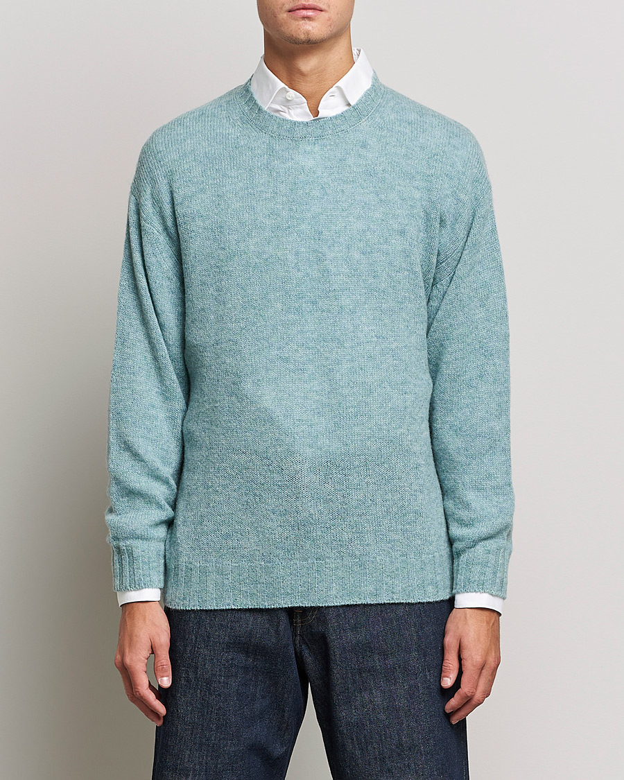 Herre | Japanese Department | Auralee | Wool/Cashmere Crewneck Knit Top Blue Green
