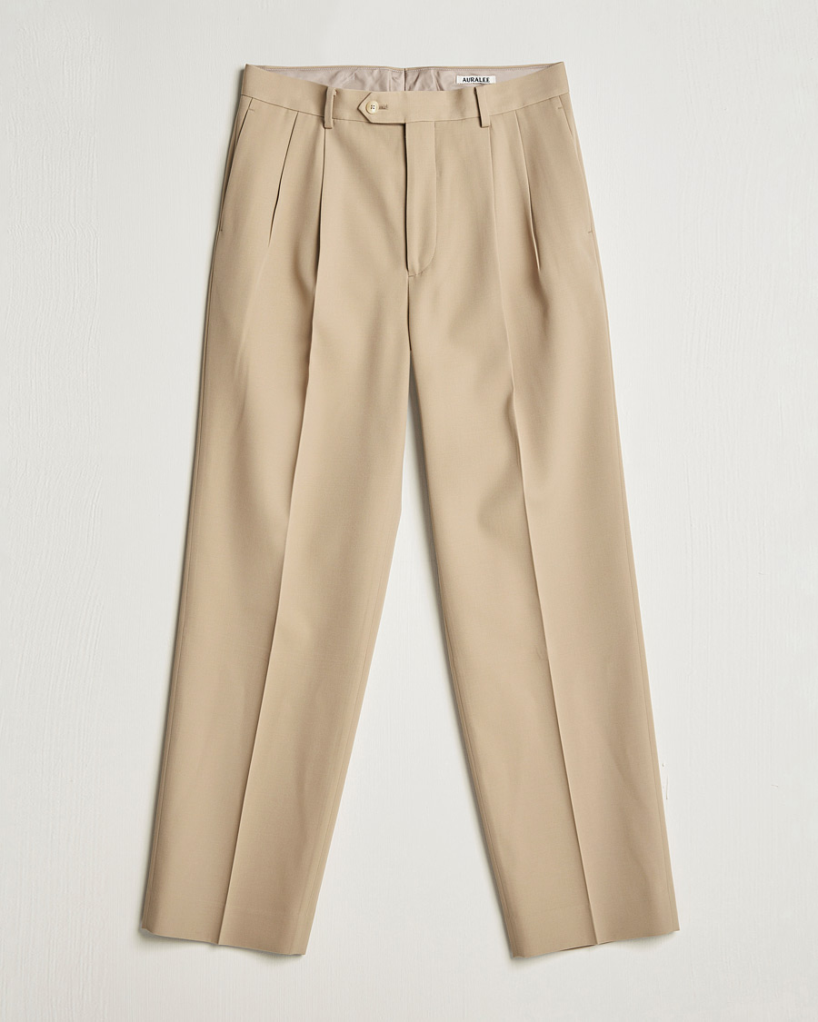 Herre | Bukser | Auralee | Wool Two Tuck Slacks Beige