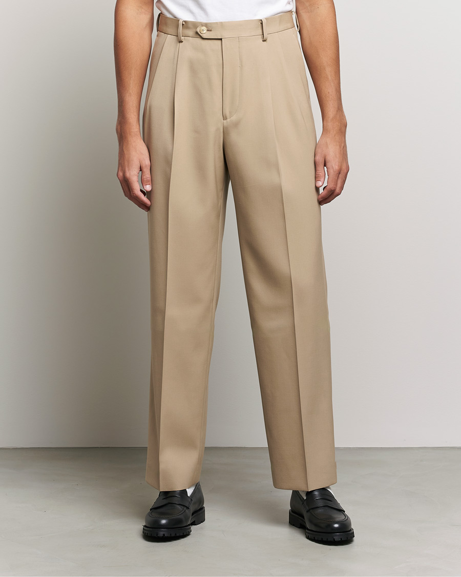 Herre | Bukser | Auralee | Wool Two Tuck Slacks Beige