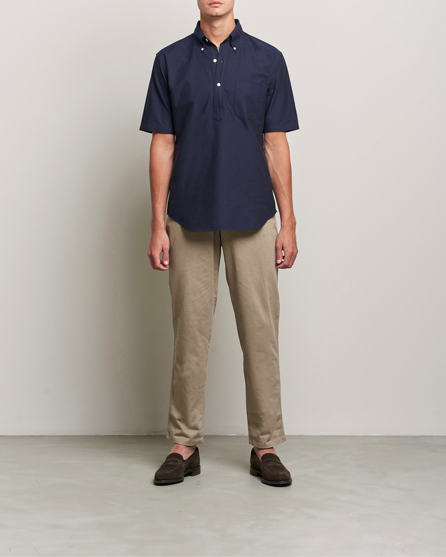 Herre | Kortermede skjorter | Kamakura Shirts | Vintage Ivy Short Sleeve Popover Shirt Navy