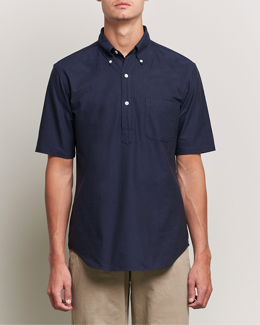 Herre |  | Kamakura Shirts | Vintage Ivy Short Sleeve Popover Shirt Navy