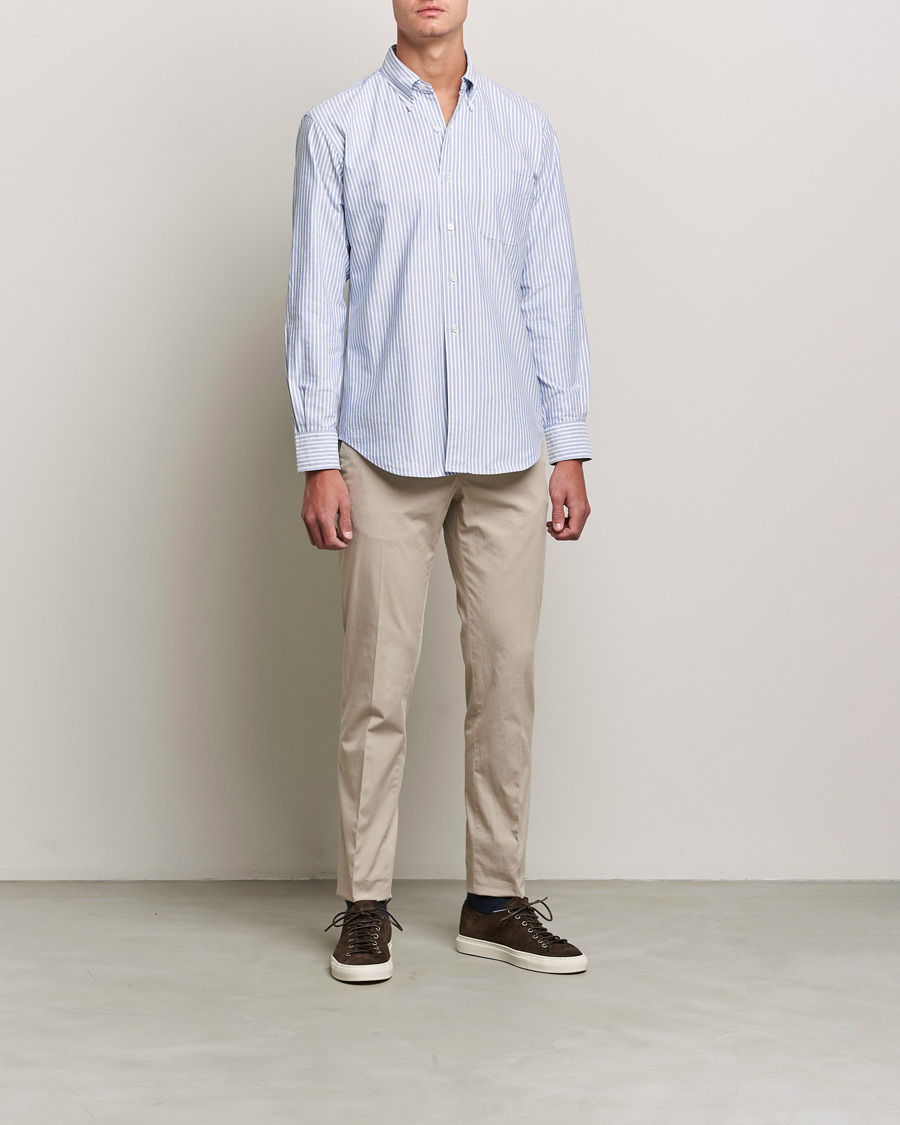 Herre | Skjorter | Kamakura Shirts | Vintage Ivy Striped Oxford BD Shirt Light Blue