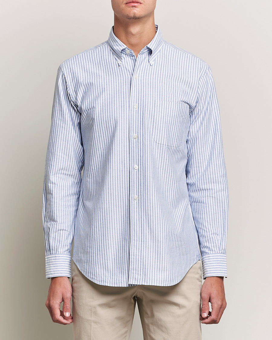 Herre | Skjorter | Kamakura Shirts | Vintage Ivy Striped Oxford BD Shirt Light Blue
