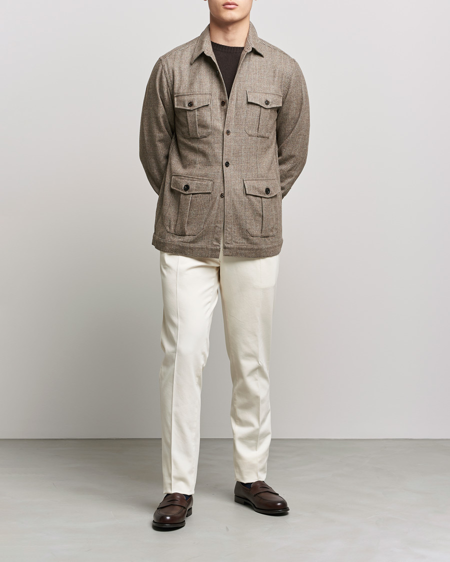 Herre | Skjorter | Boglioli | Check Flannel Overshirt Beige