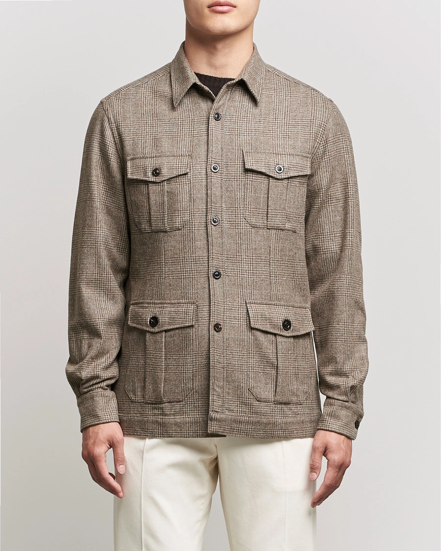 Herre | Skjorter | Boglioli | Check Flannel Overshirt Beige