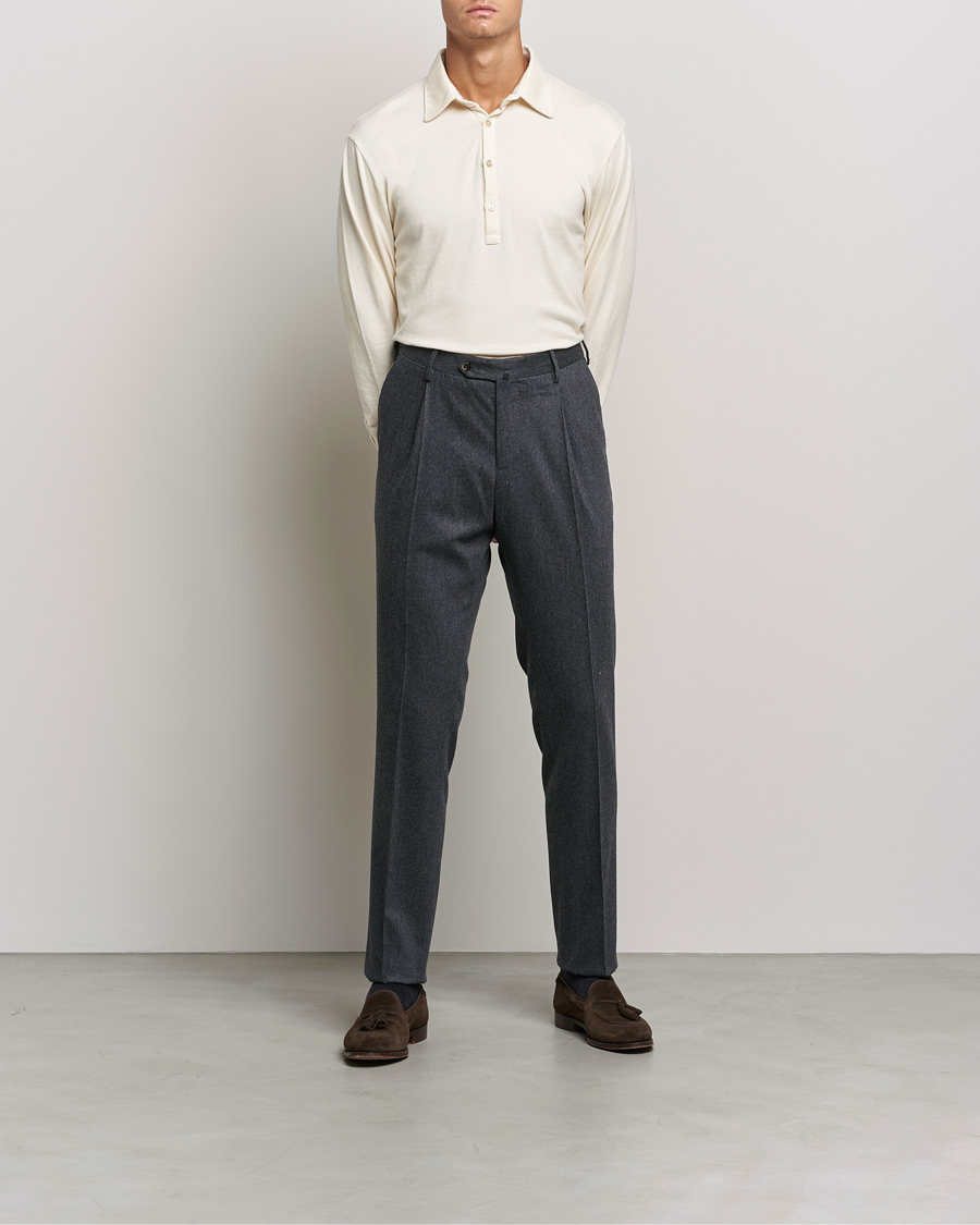Herre | Italian Department | Boglioli | Long Sleeve Polo Shirt Off White