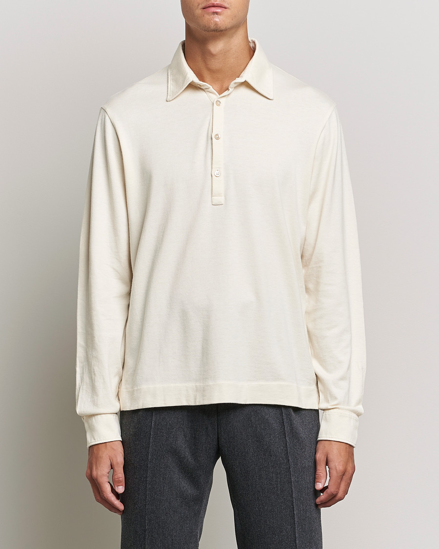 Herre |  | Boglioli | Long Sleeve Polo Shirt Off White