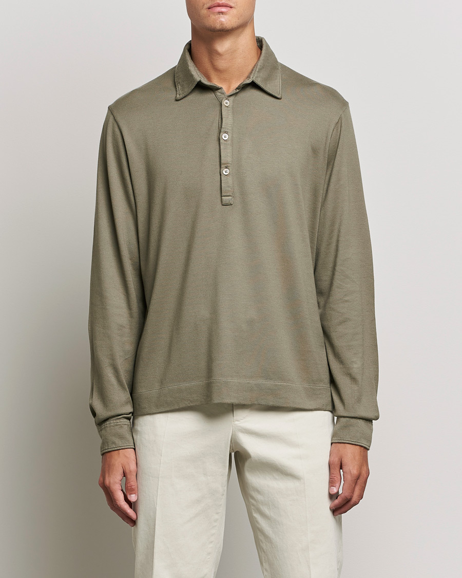 Herre | | Boglioli | Long Sleeve Polo Shirt Sage Green