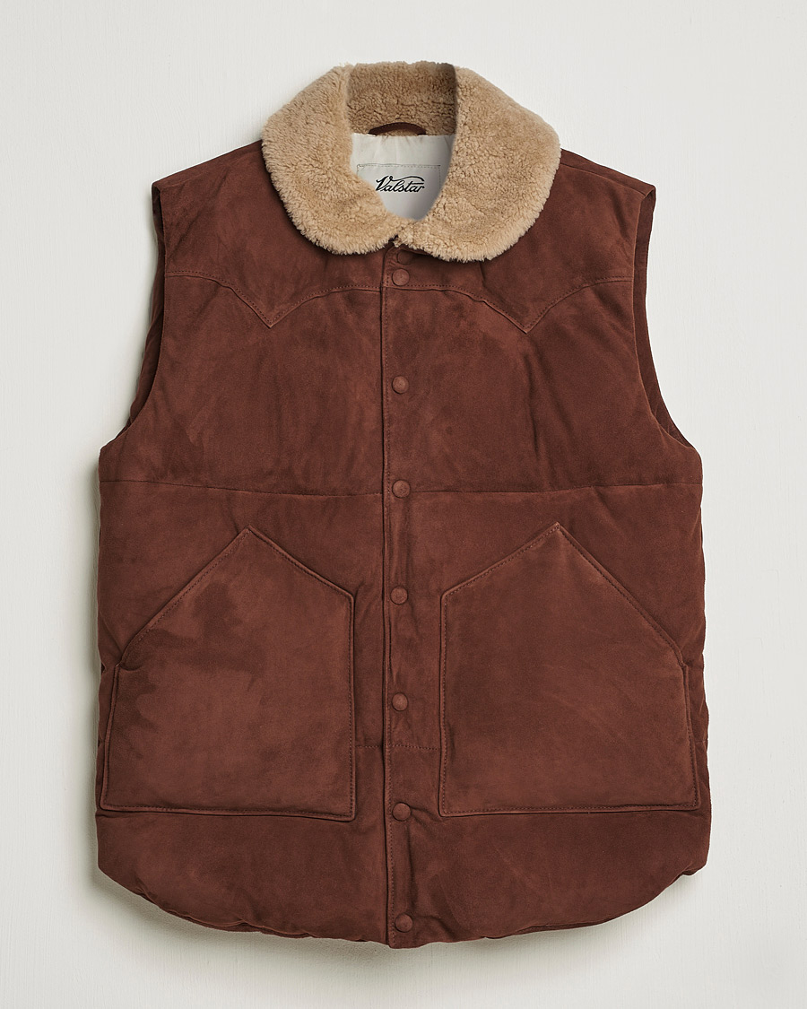 Herre | Jakker | Valstar | Suede Shearling Vest Dark Brown