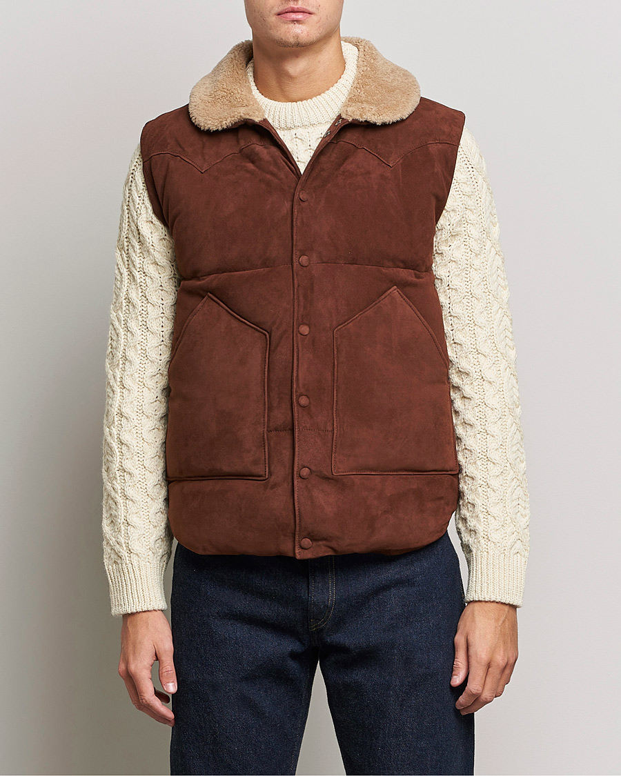 Herre | Jakker | Valstar | Suede Shearling Vest Dark Brown
