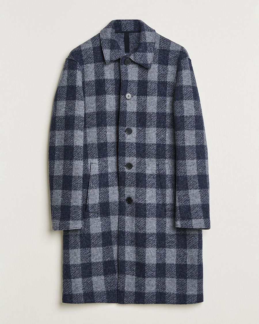 Herre | Jakker | Harris Wharf London | Vichy Fleece Lined Mac Coat Blue/Grey