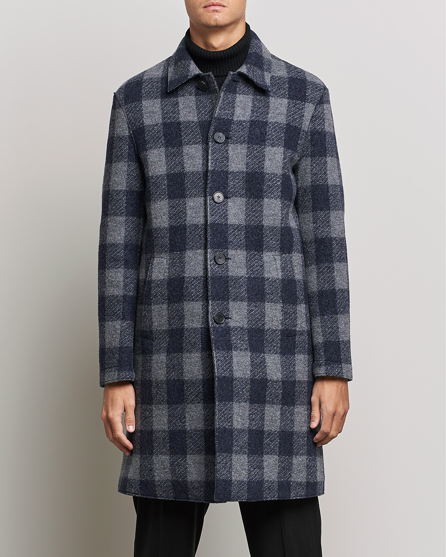 Herre |  | Harris Wharf London | Vichy Fleece Lined Mac Coat Blue/Grey