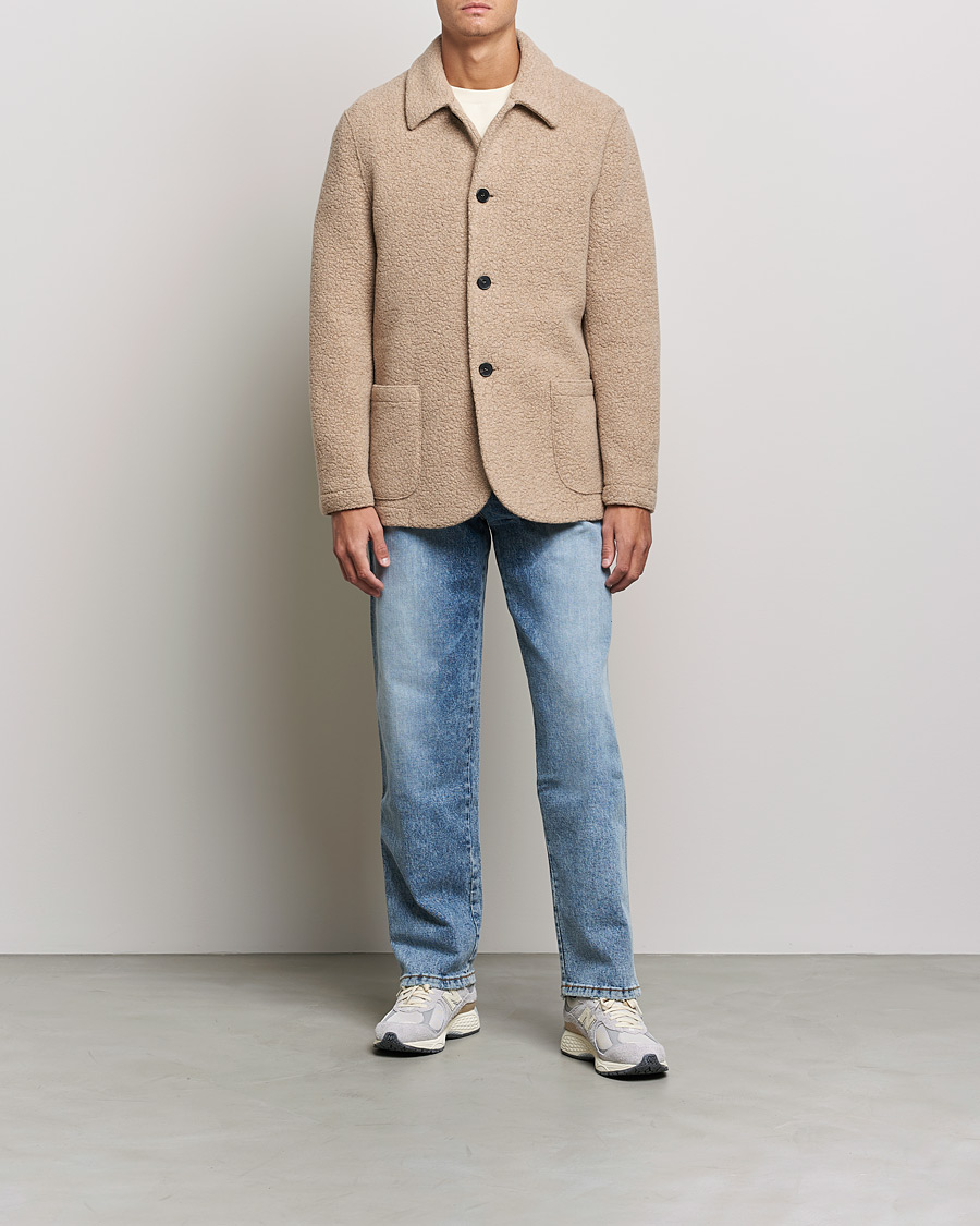 Herre |  | Harris Wharf London | Harrington Wool Boucleè Shirt Jacket Tan