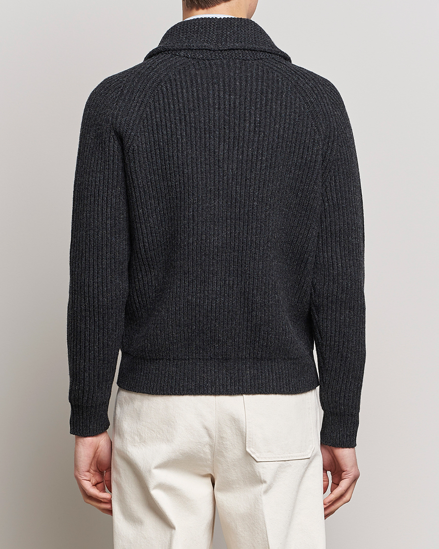 Herre | Gensere | Drake's | Lambswool 6-Ply Shawl Collar Cardigan Grey