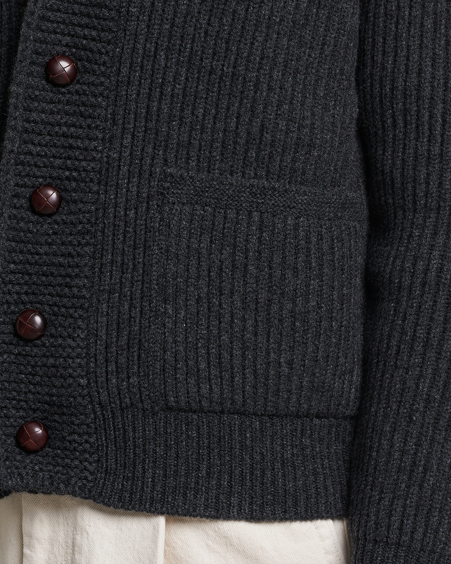 Herre | Gensere | Drake's | Lambswool 6-Ply Shawl Collar Cardigan Grey