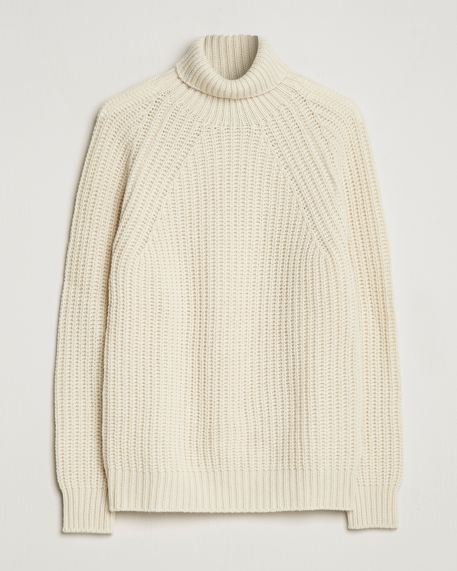 Herre | Gensere | Drake's | Lambswool Heavy Submariner Roll Neck White