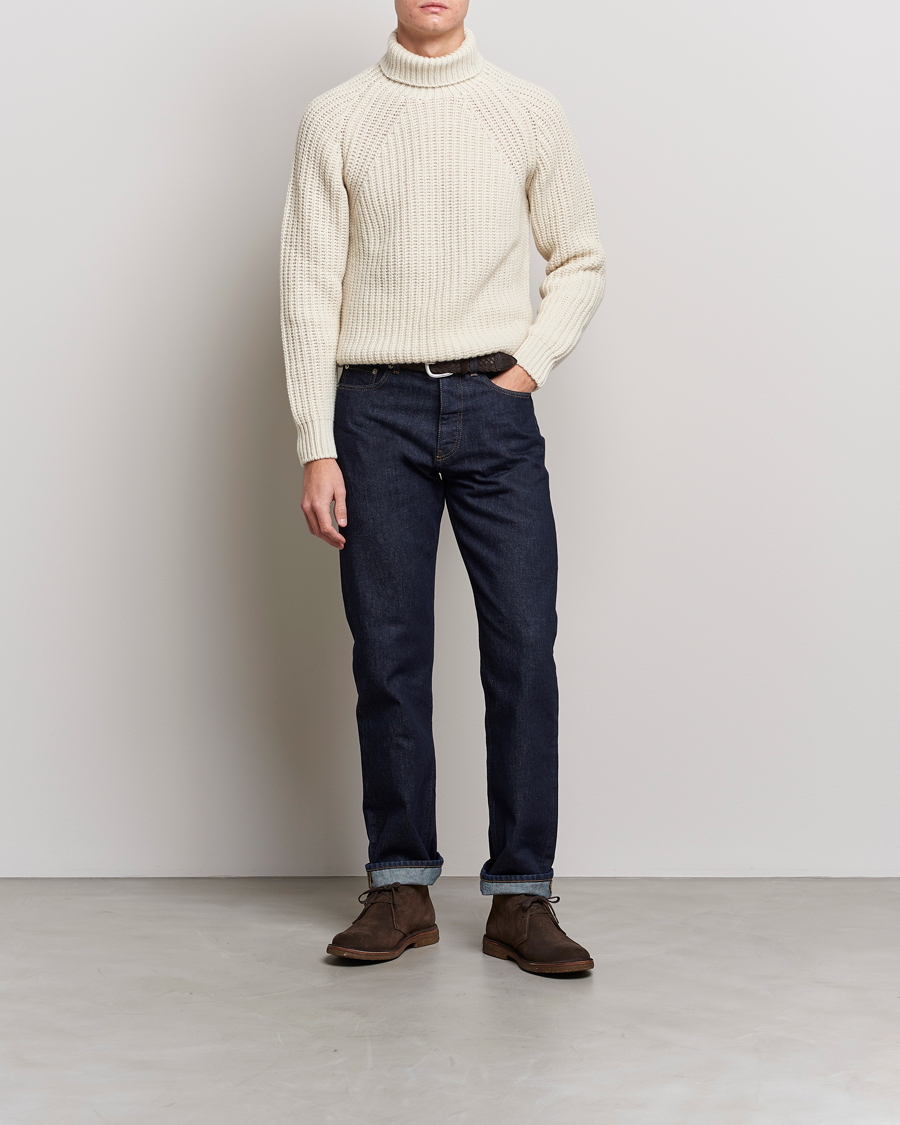 Herre | Gensere | Drake's | Lambswool Heavy Submariner Roll Neck White