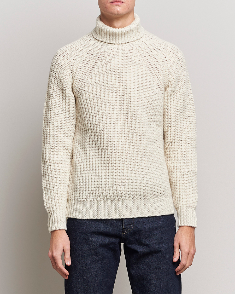 Herre | Gensere | Drake's | Lambswool Heavy Submariner Roll Neck White