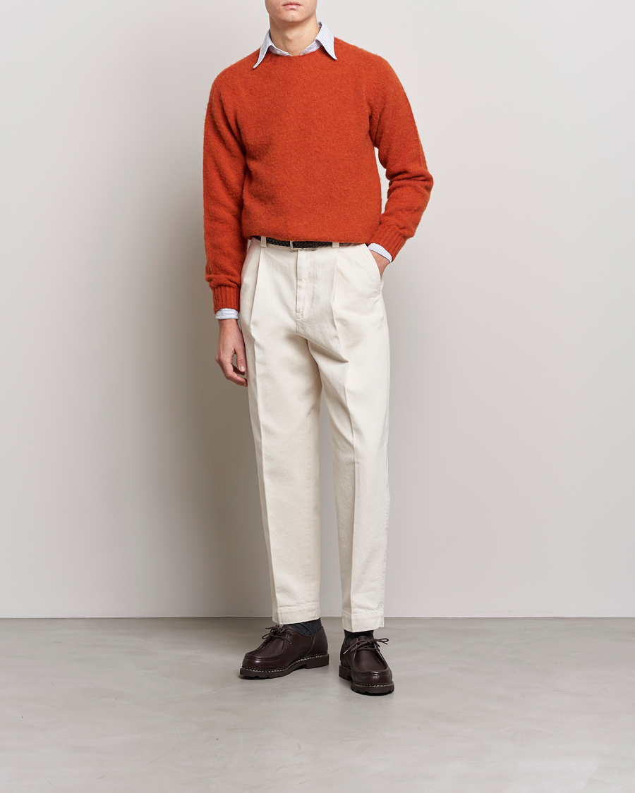 Herre | Gensere | Drake's | Brushed Shetland Crew Orange