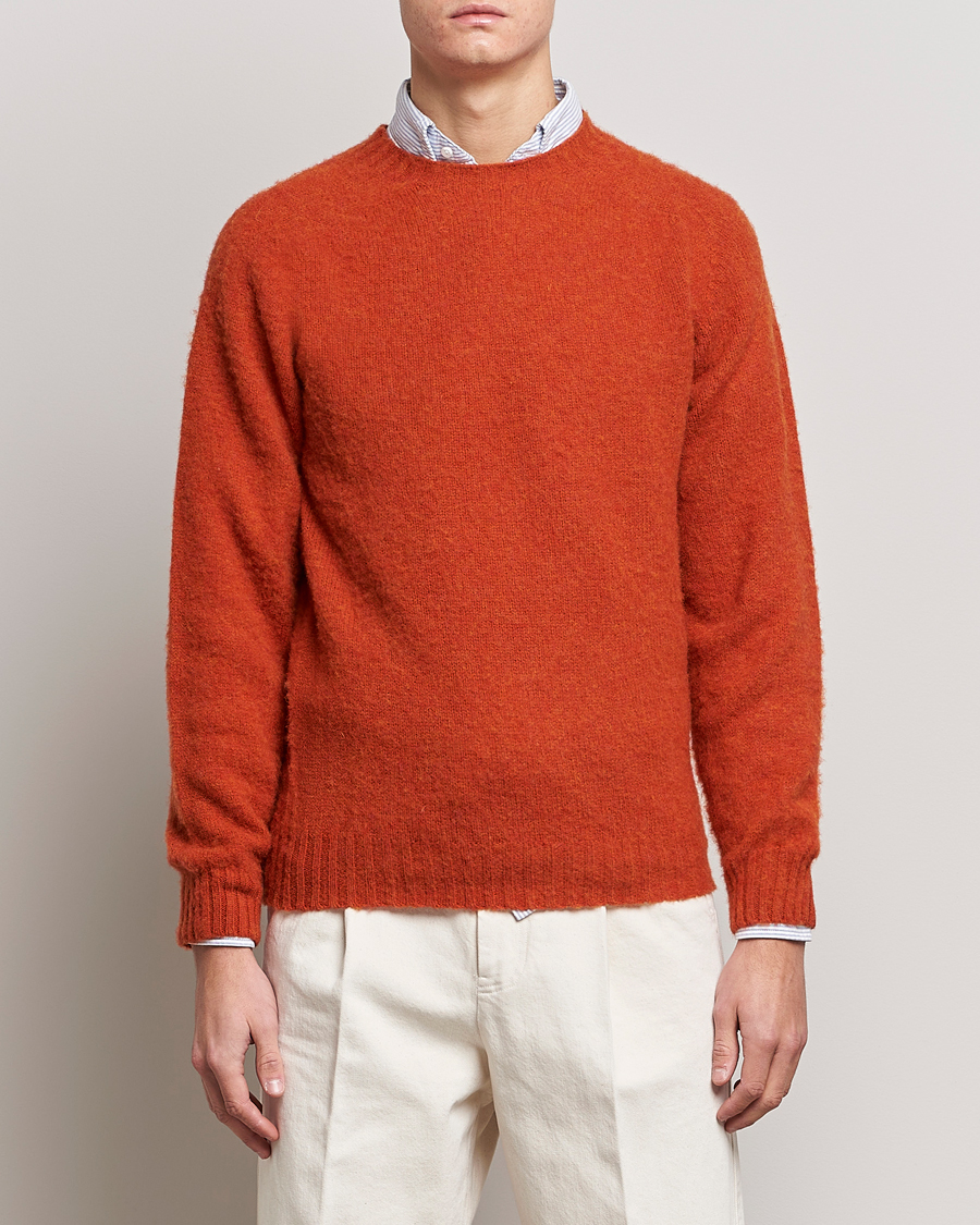 Herre | Gensere | Drake's | Brushed Shetland Crew Orange