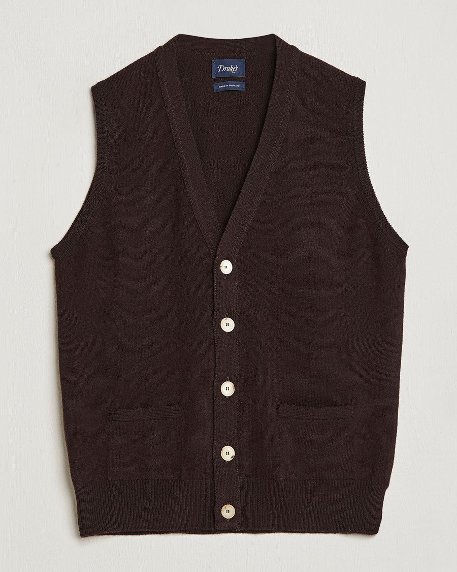 Herre | Gensere | Drake's | Lambswool Vest Cardigan Brown