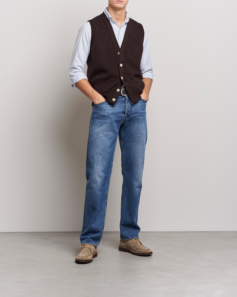 Herre | Gensere | Drake's | Lambswool Vest Cardigan Brown