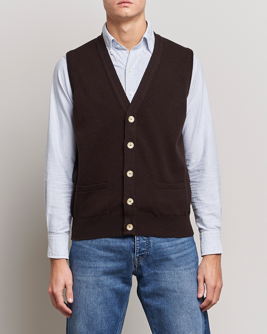 Herre | Gensere | Drake's | Lambswool Vest Cardigan Brown