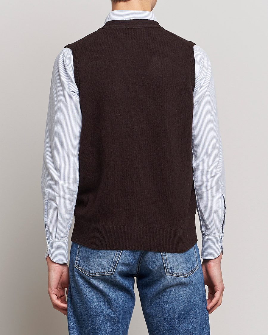 Herre | Gensere | Drake's | Lambswool Vest Cardigan Brown
