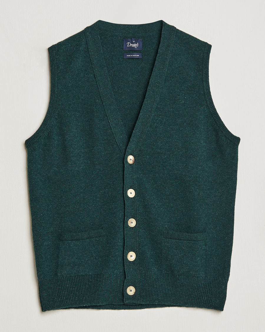 Herre | Gensere | Drake's | Lambswool Vest Cardigan Green