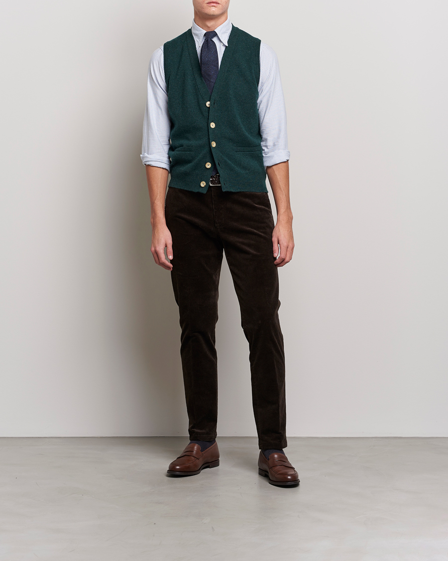 Herre | Gensere | Drake's | Lambswool Vest Cardigan Green