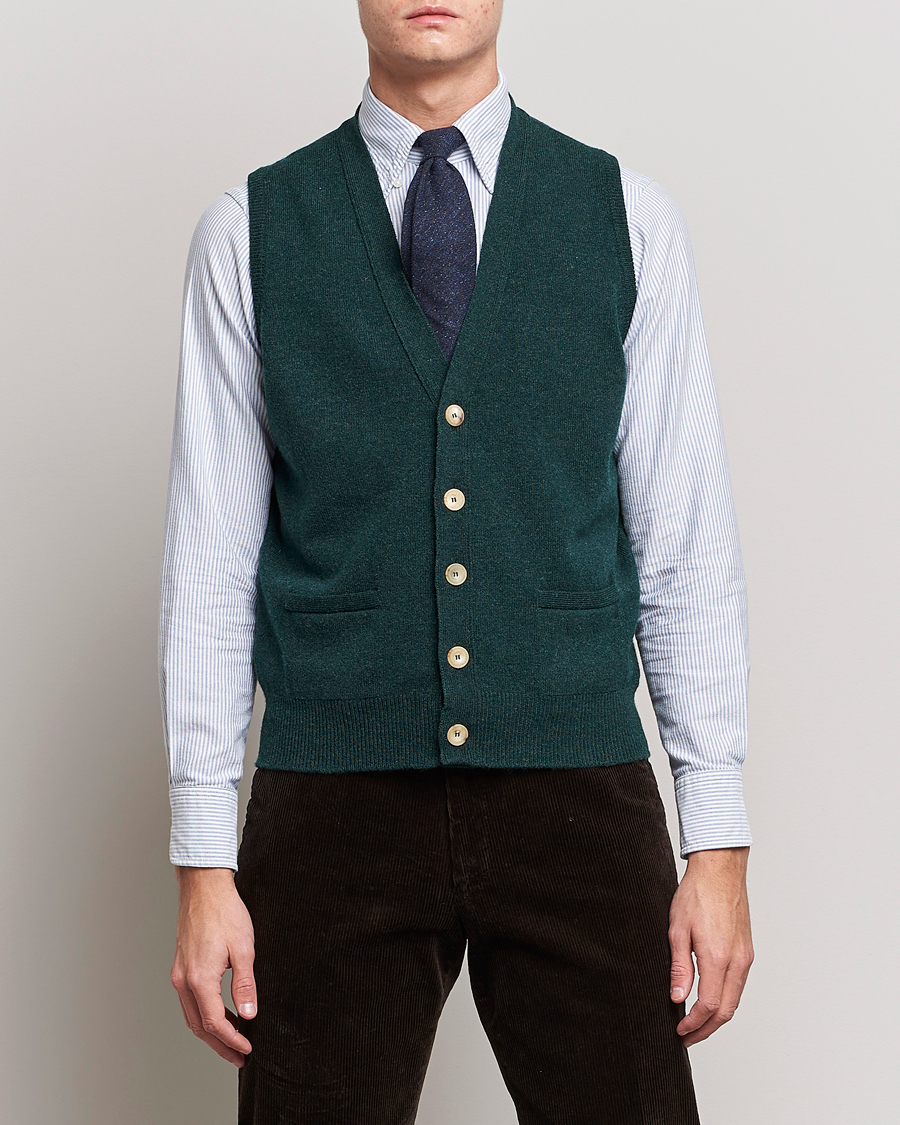 Herre | Gensere | Drake's | Lambswool Vest Cardigan Green