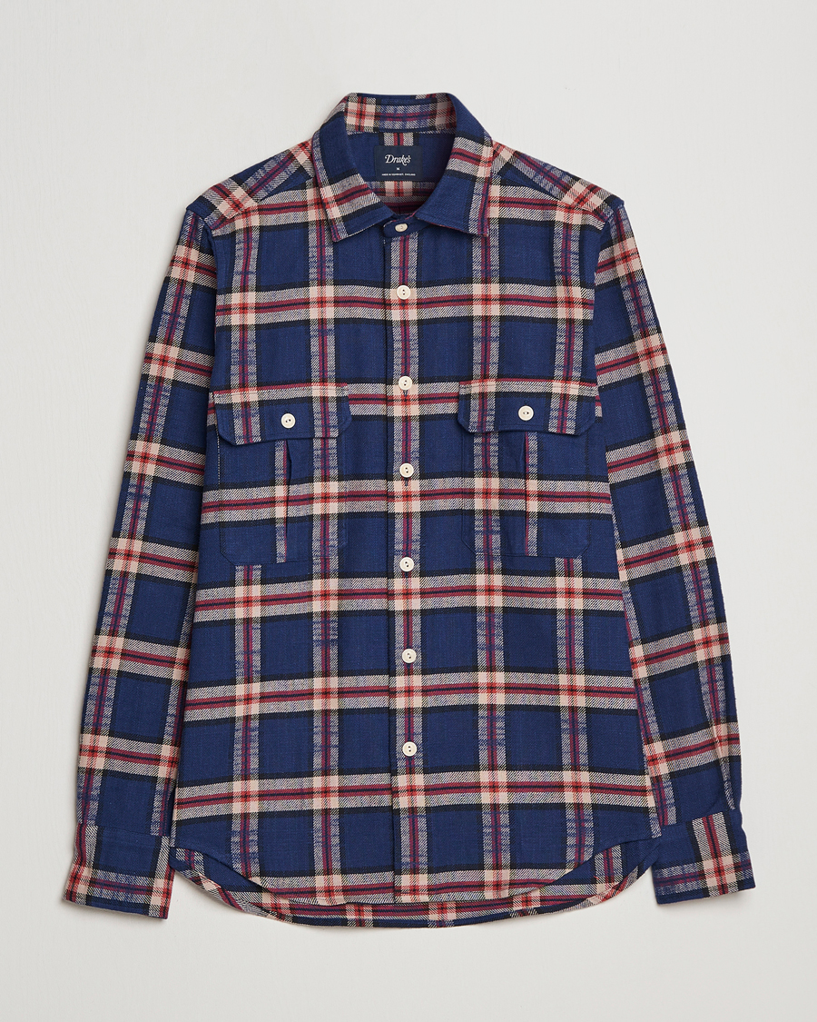 Herre | Skjorter | Drake's | Rugged Cotton Twill Work Shirt Blue