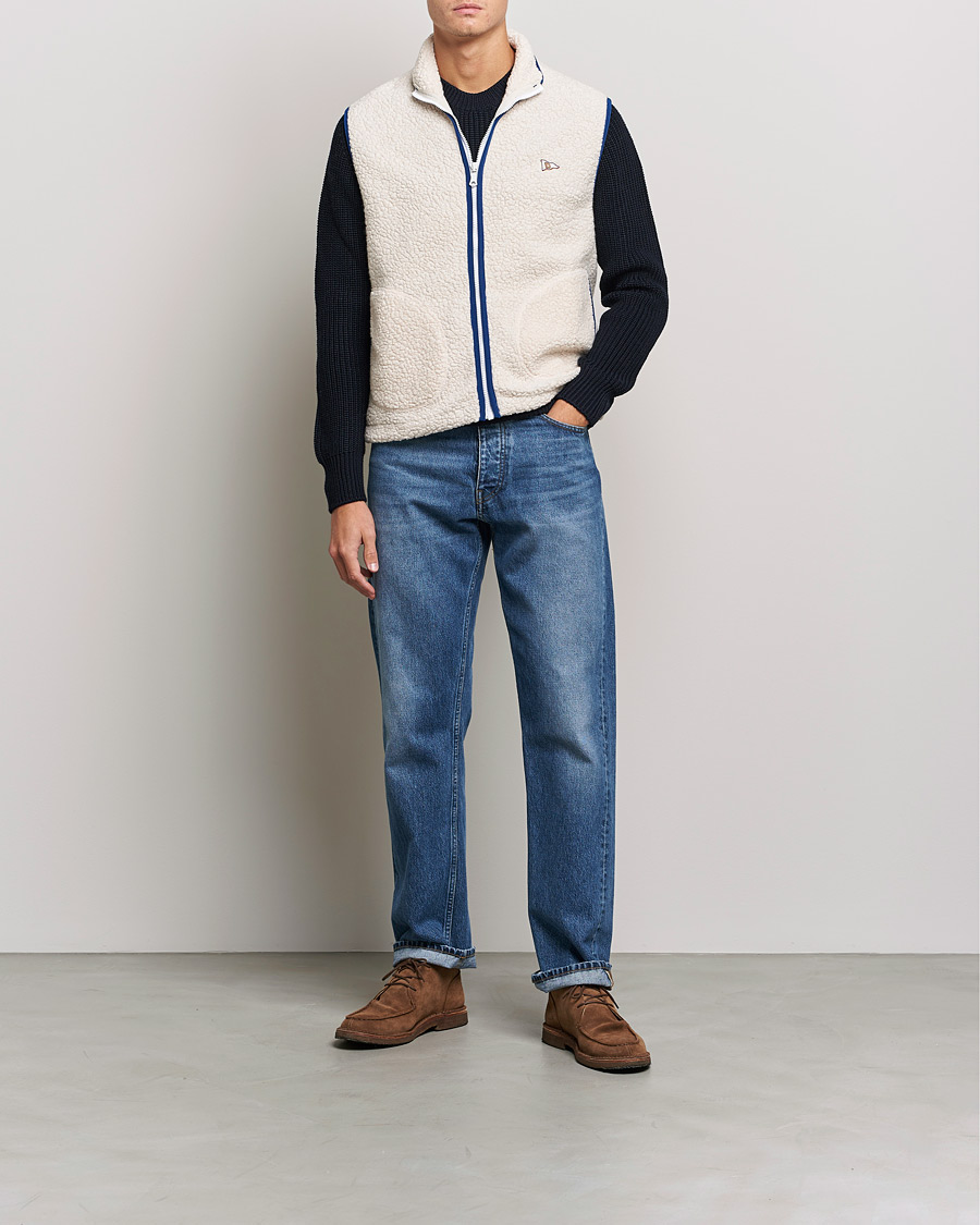 Herre | Gensere | Drake's | Zip Through Fleece Vest Ecru