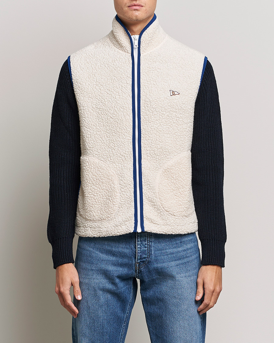 Herre | Gensere | Drake's | Zip Through Fleece Vest Ecru