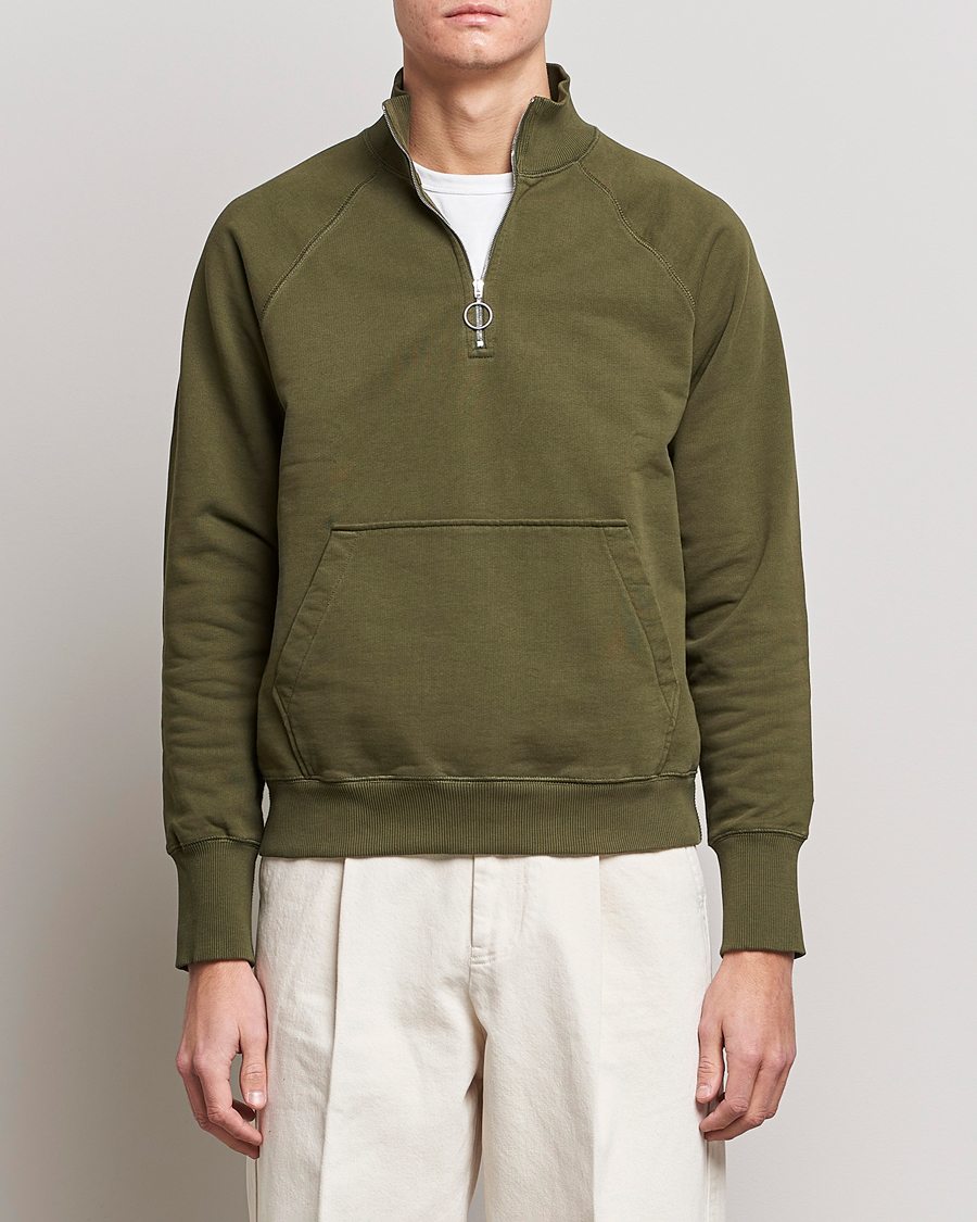Herre | Gensere | Drake's | Quarter Zip Sweatshirt Green