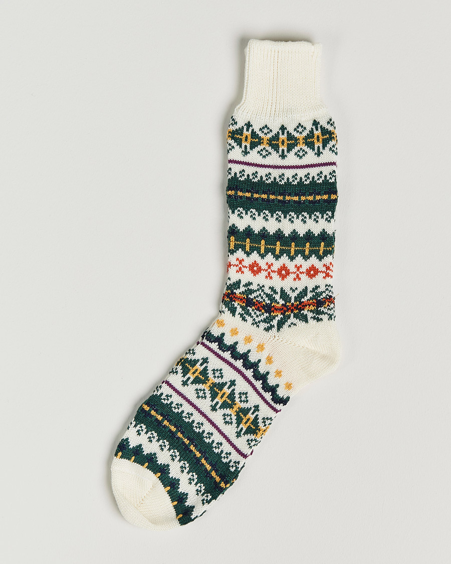 Herre | Undertøy | Drake's | Fairisle Wool/Cotton Socks Ecru