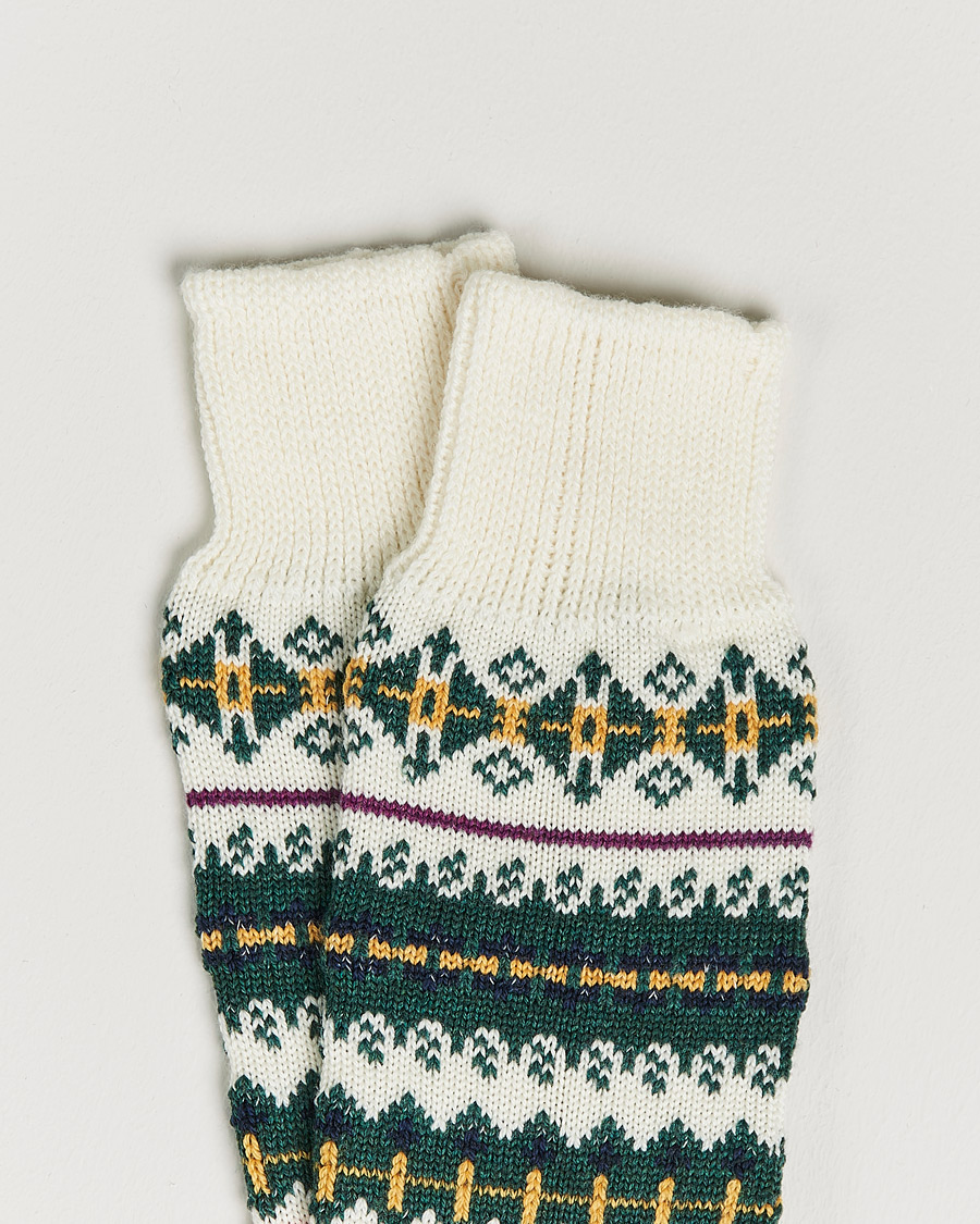 Herre | Undertøy | Drake's | Fairisle Wool/Cotton Socks Ecru