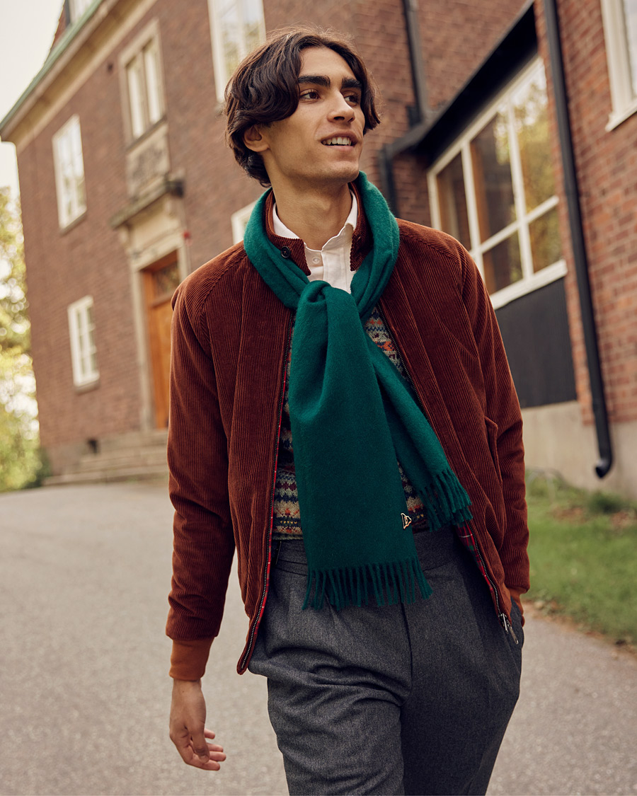 Herre | Drake's Geelongora Tasselled Scarf Green | Drake's | Geelongora Tasselled Scarf Green