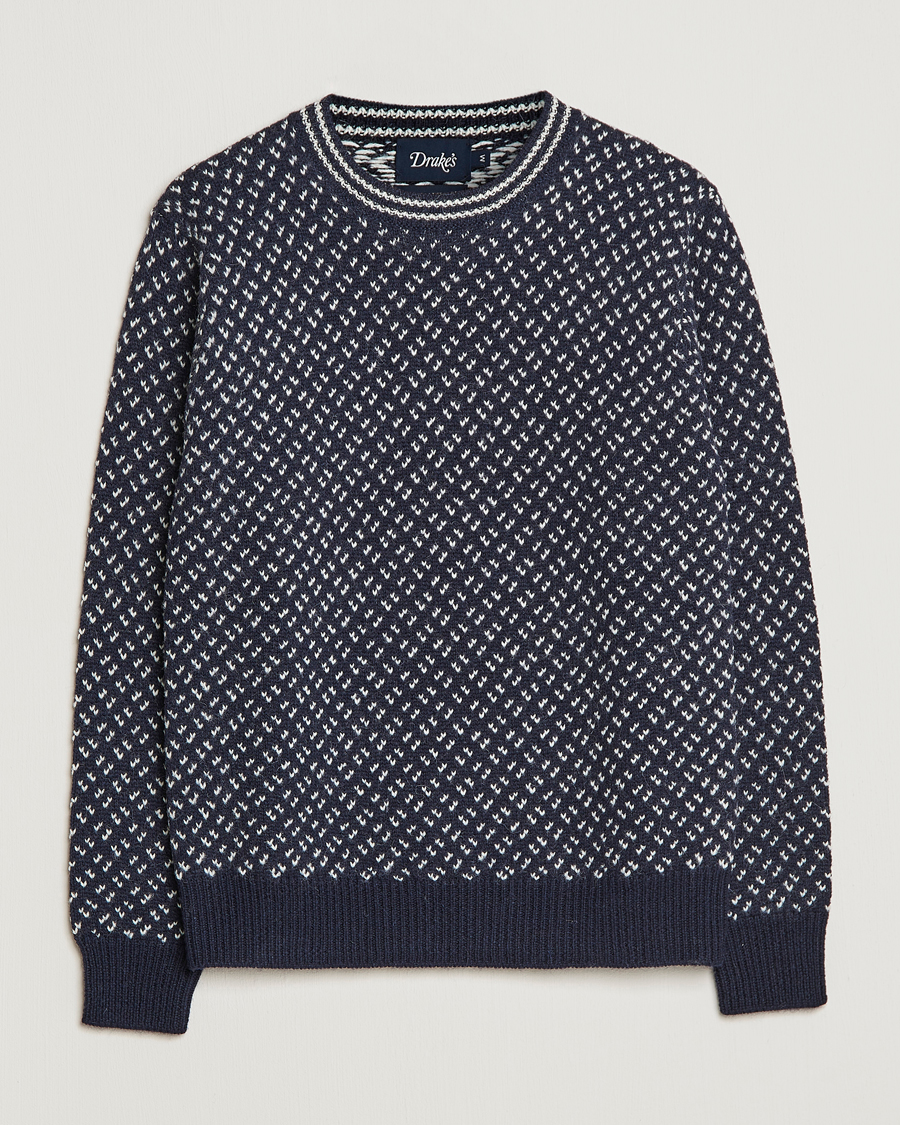 Herre | Gensere | Drake's | Norwegian Wool/Alpaca Crew Navy