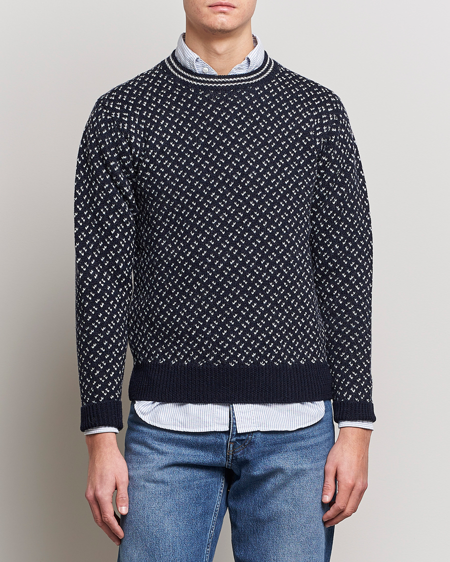 Herre | Julegensere | Drake's | Norwegian Wool/Alpaca Crew Navy