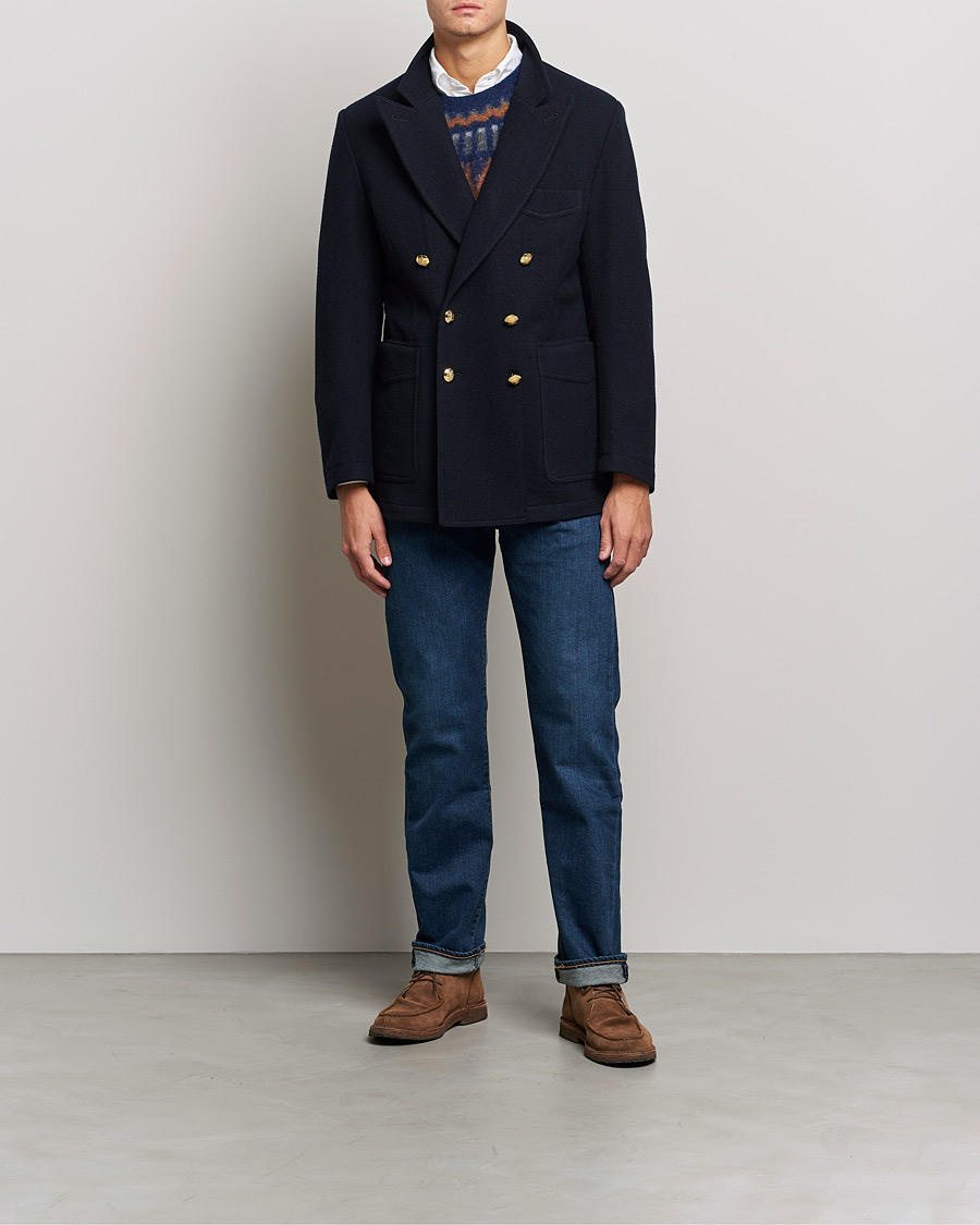 Herre | Dressjakker | Drake's | MKIII Double Breasted Wool/Flannel Blazer Navy