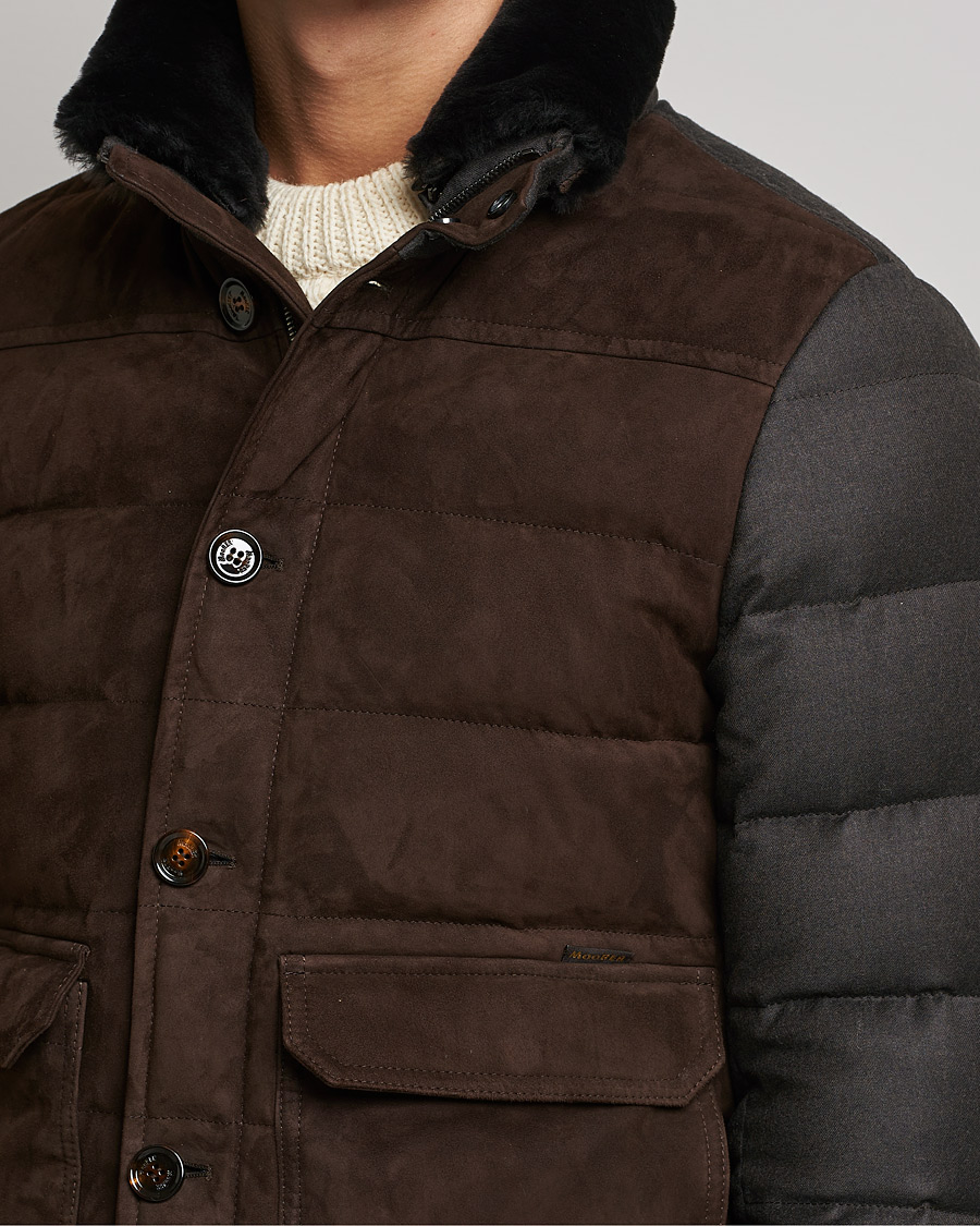 Herre | Jakker | MooRER | Fantoni Wool/Cashmere Suede Bomber Jacket Dark Brown