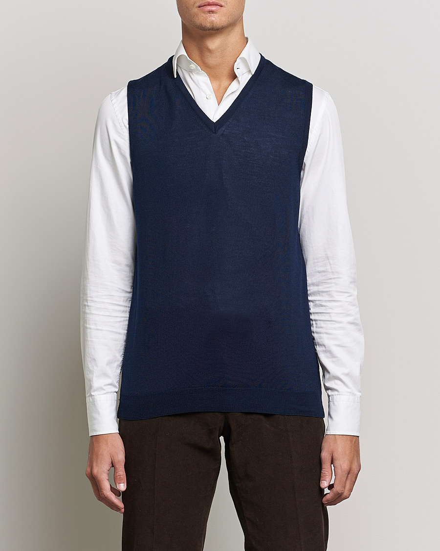 Herre | Gensere | Stenströms | Merino Slipover Navy