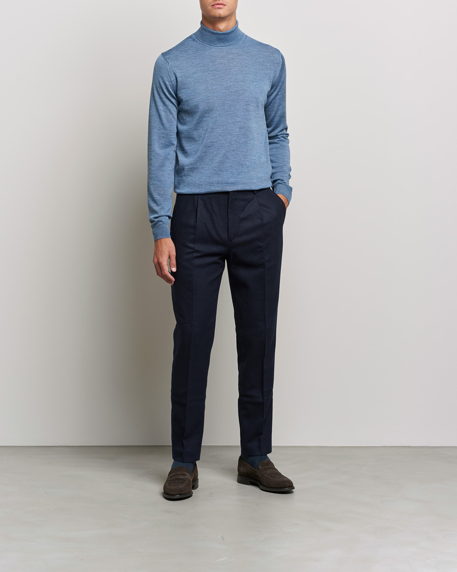 Herre | Gensere | Stenströms | Fine Merino Rollneck Light Blue