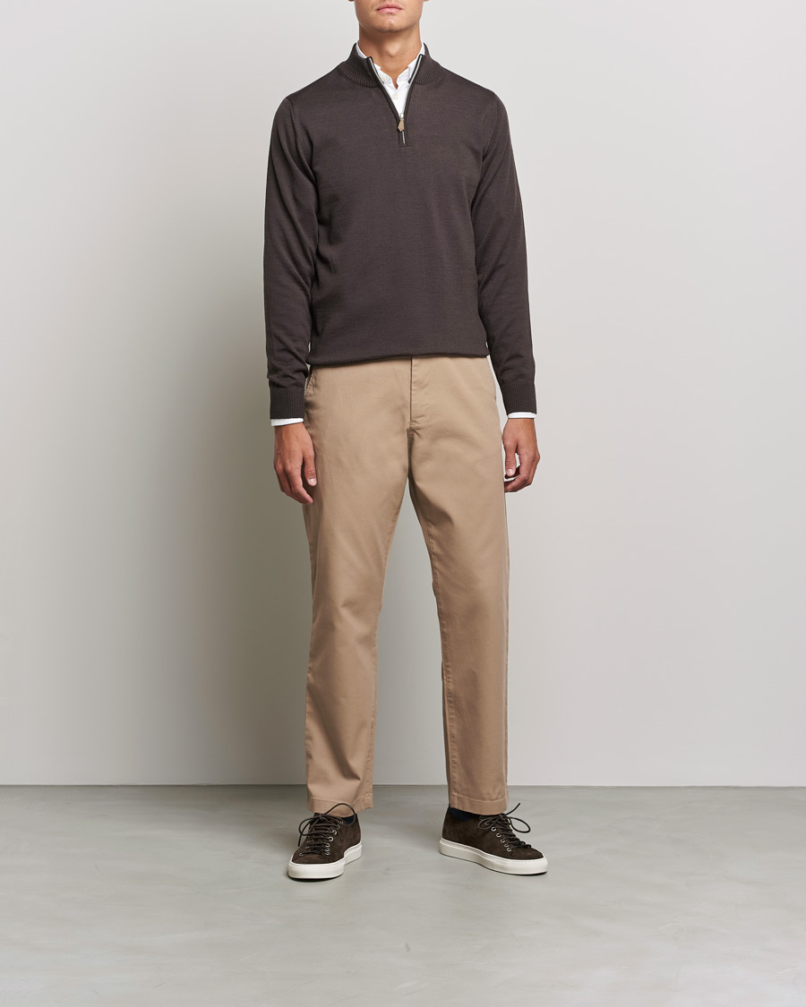 Herre | Gensere | Stenströms | Merino Half Zip Brown