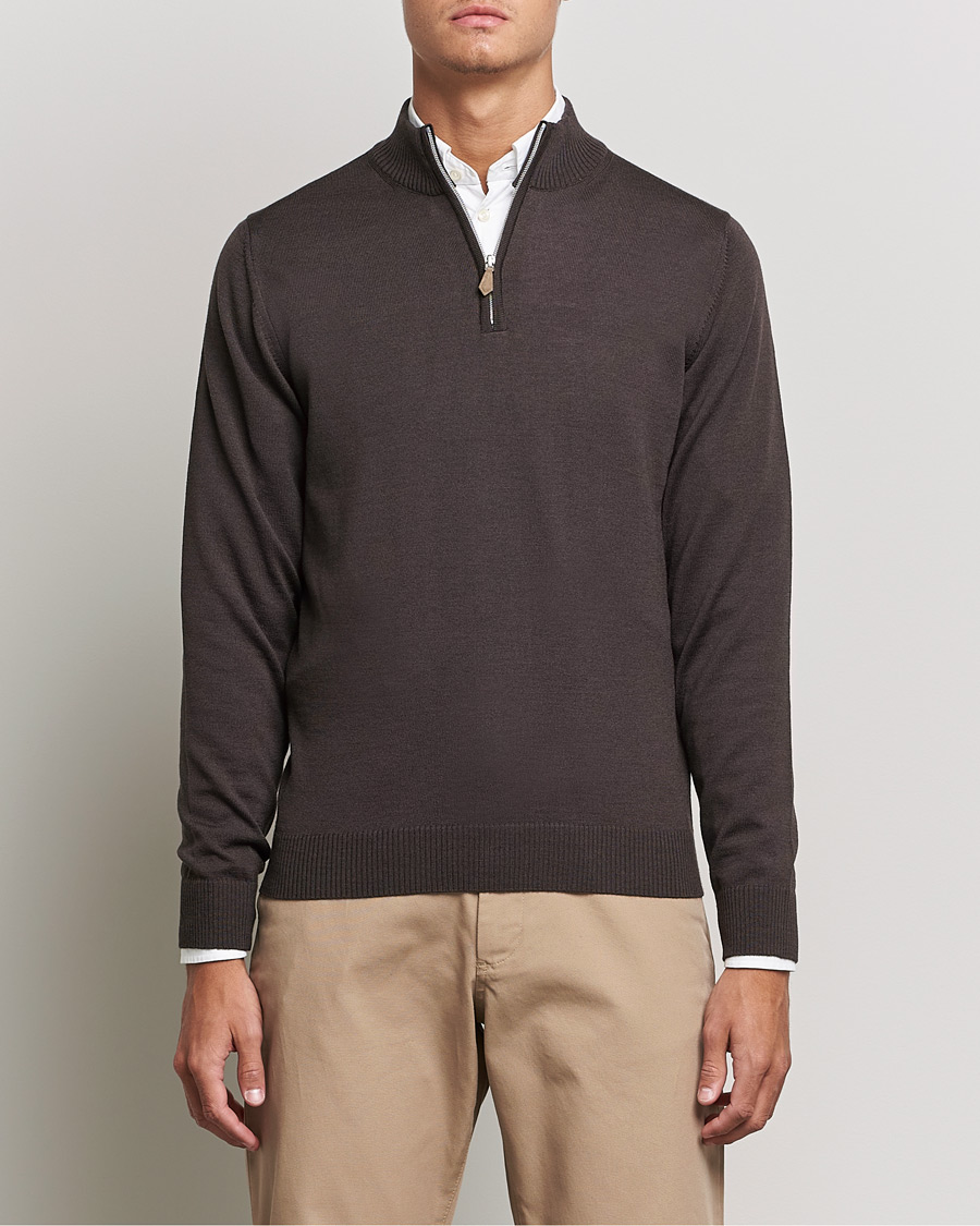 Herre | Gensere | Stenströms | Merino Half Zip Brown