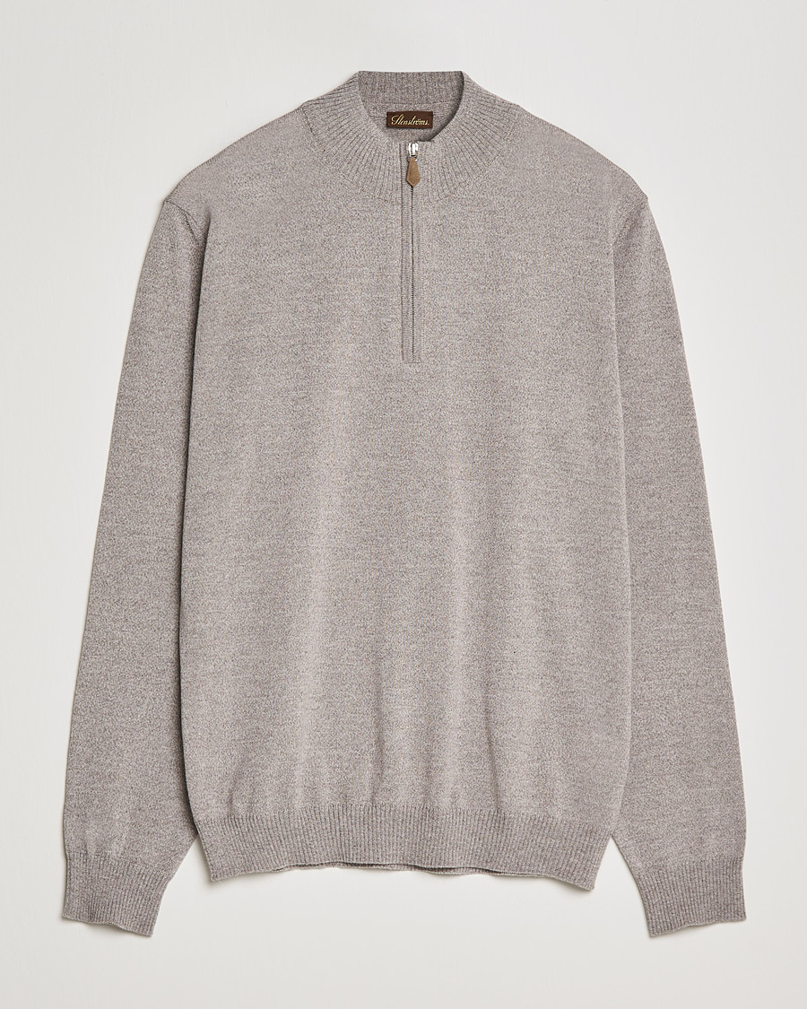 Herre | Gensere | Stenströms | Merino Wool Half Zip Beige Mouliné